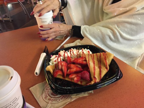 This was another food court meal, a strawberry crepe with whipped cream. Again, we split it. 