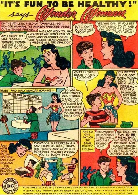 I couldn't resist this wonderful example of Wonder Woman and 40's health sensibilities.